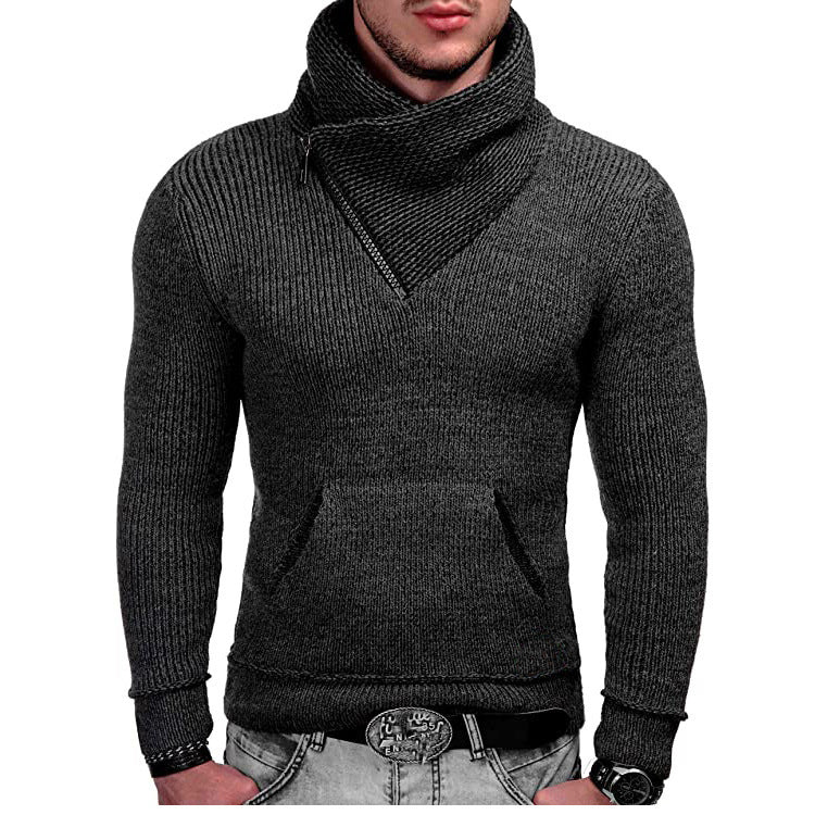 Herren Langarm Kapuzenpullover mit asymmetrischem Reißverschluss und strukturiertem Strickdesign ModeGeist