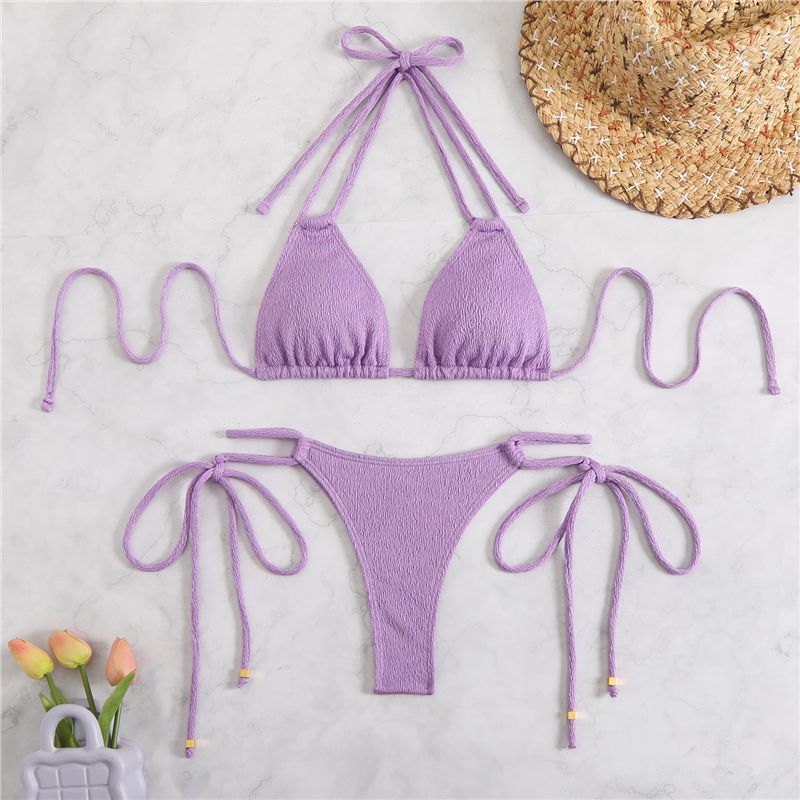 Bikini-Set mit Dreieck-Oberteilen, verstellbaren Trägern und elastischen Applikationen - MODEGEIST