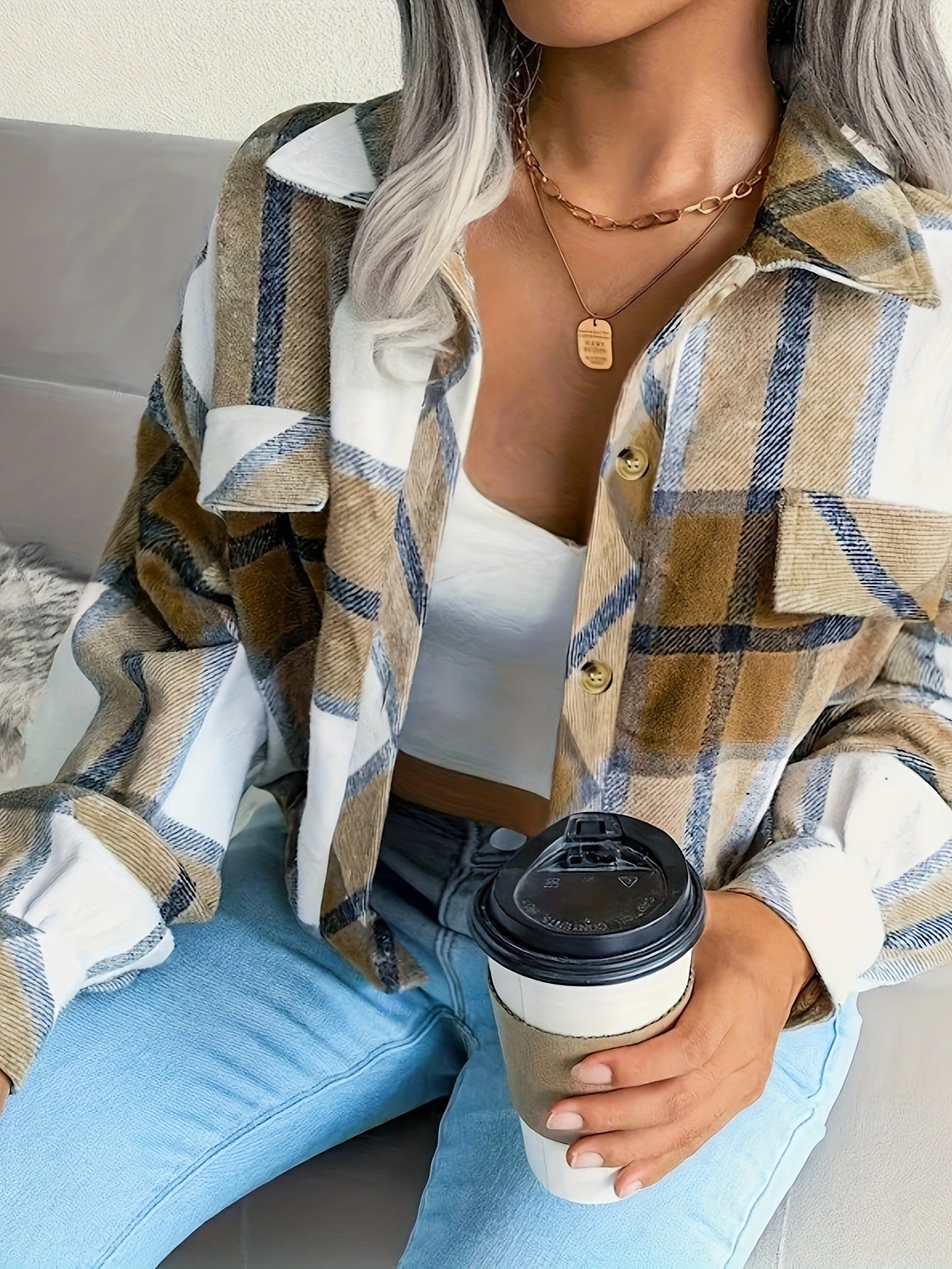 Damen karierte Hemdjacke ModeGeist