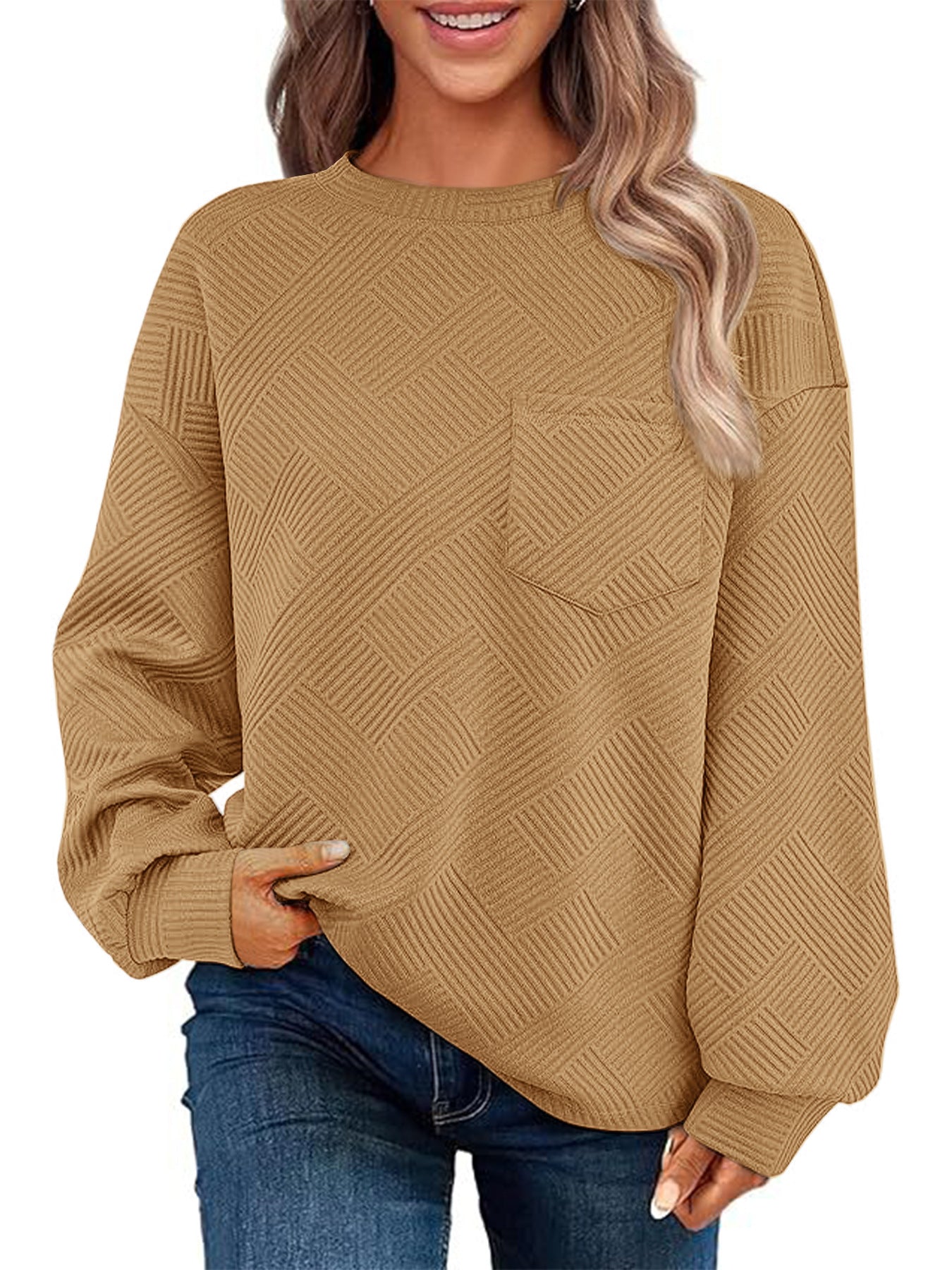 Damen Lässiger Pullover mit strukturiertem Muster und praktischen Taschen ModeGeist