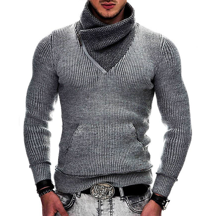 Herren modischer Pullover mit breitem Kragen und innovativer Zip-Detail ModeGeist