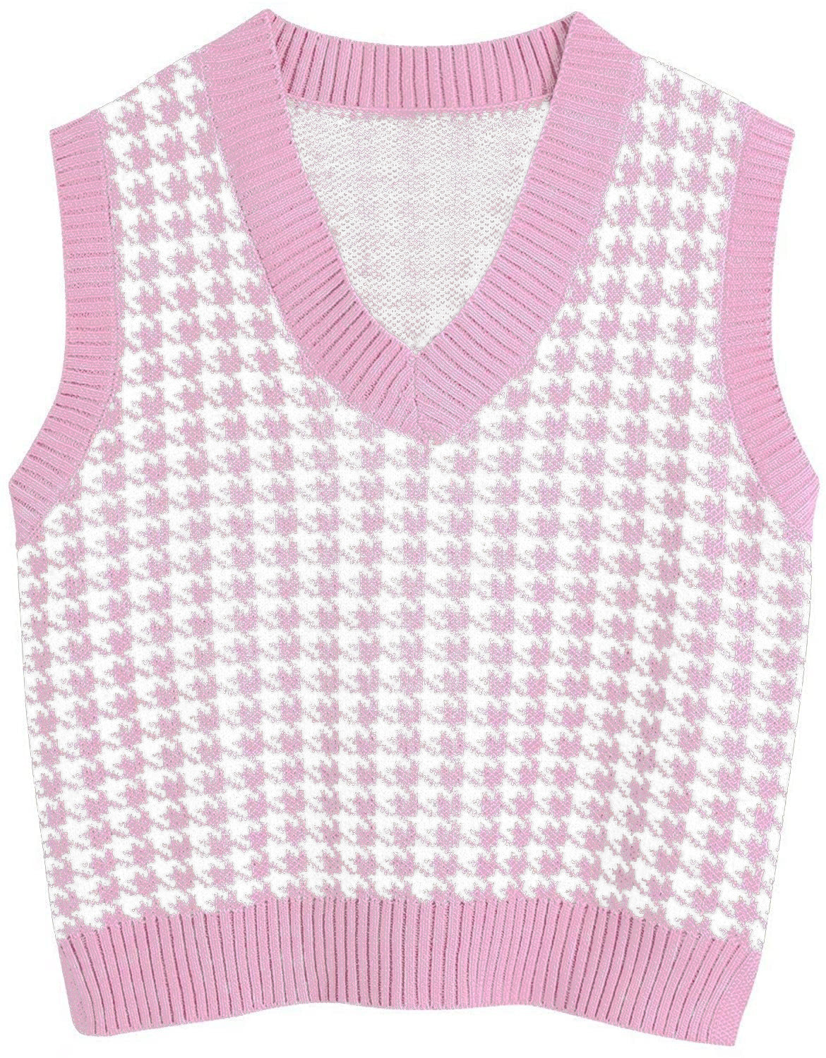 Damen ärmellose Strickweste mit modernem Hahnentrittmuster ModeGeist