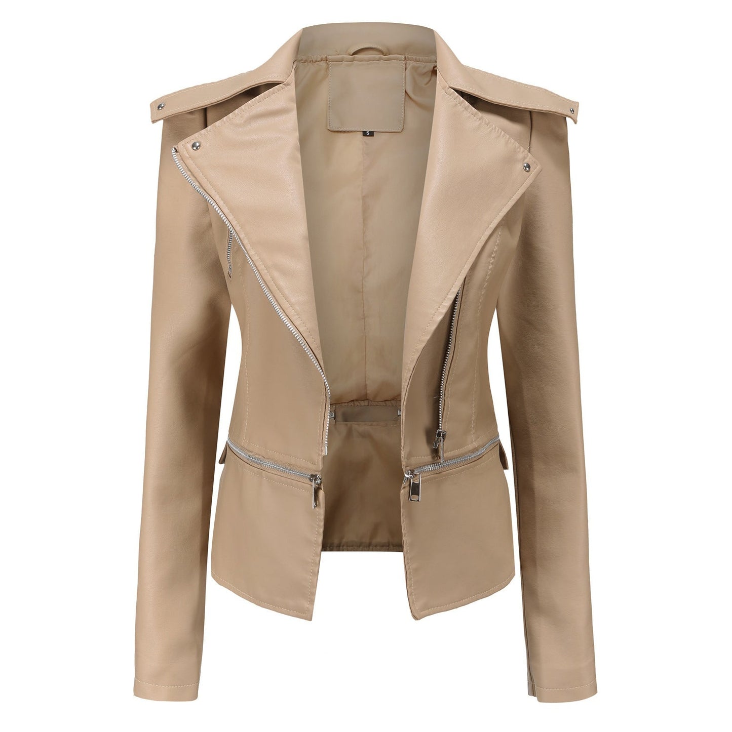 Damen stylische Bikerjacke mit asymmetrischem Reißverschluss und eingenähten Taschen ModeGeist