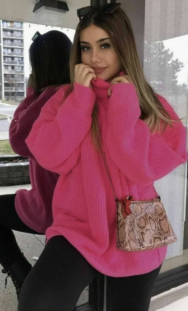 Damen Oversized-Strickpullover mit hohem Kragen und lässigem Schnitt ModeGeist