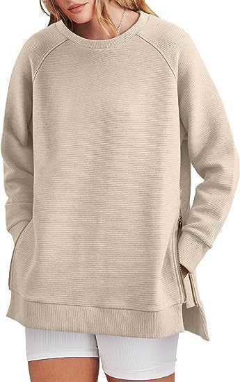Damen lässiger Sweatshirt mit Seitentaschen und Reißverschluss ModeGeist