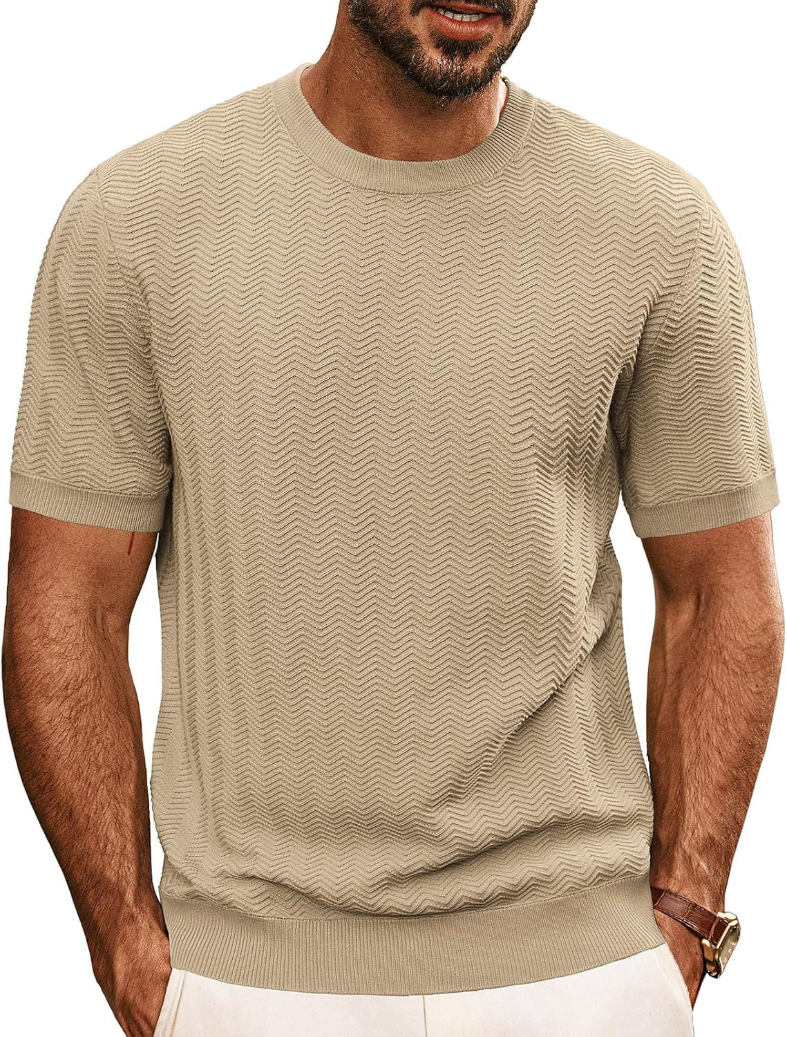 Herren strukturiertes Rundhals T-Shirt ModeGeist