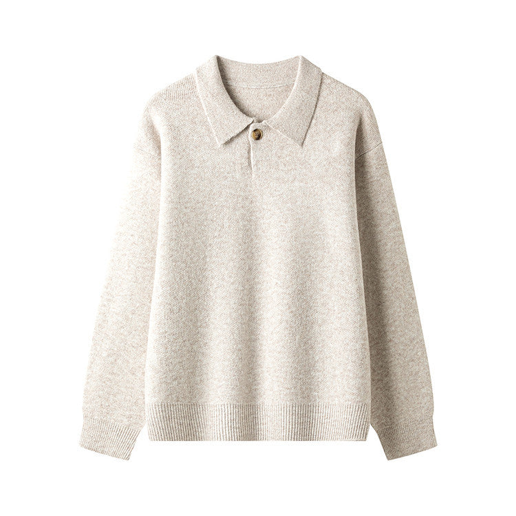 Damen eleganter Strickpullover mit Polokragen und Knopf ModeGeist