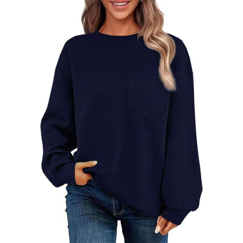 Damen lässiger Pullover mit strukturiertem Muster und praktischer Brusttasche ModeGeist