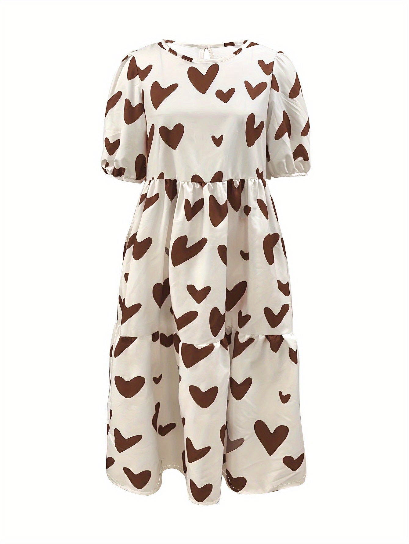 Damen Minikleid mit modernem Herzmuster und luftigen Ärmeln ModeGeist