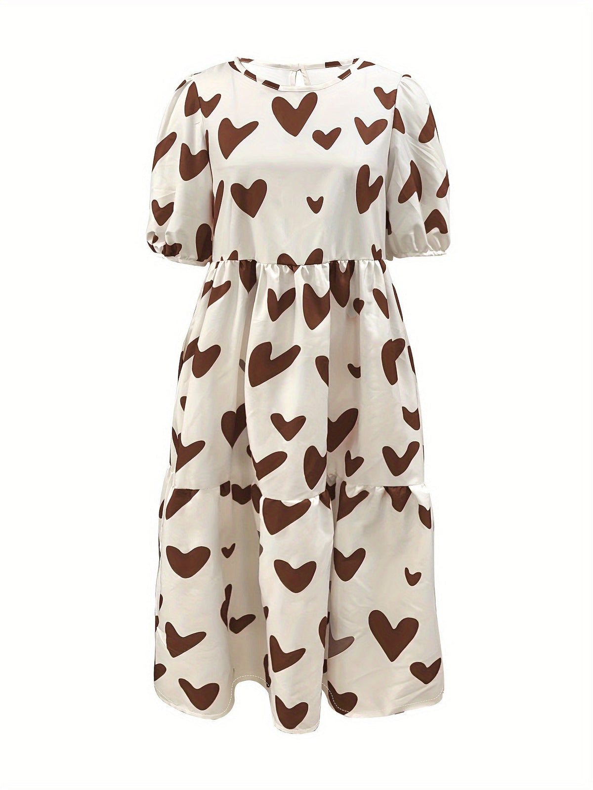 Damen Minikleid mit modernem Herzmuster und luftigen Ärmeln ModeGeist