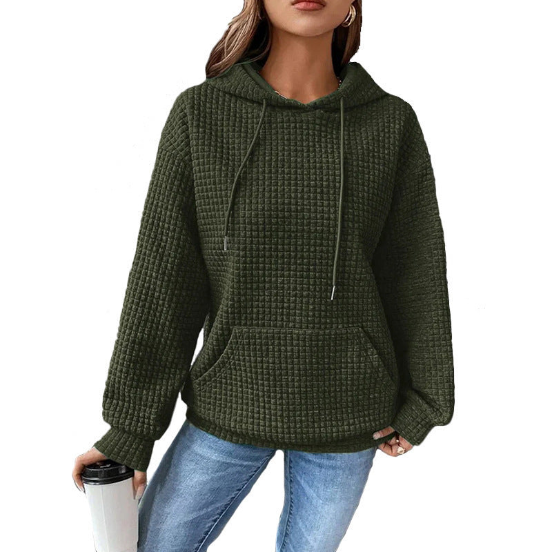 Damen Waffelstruktur Hoodie mit Kängurutasche und lässigem Schnitt ModeGeist