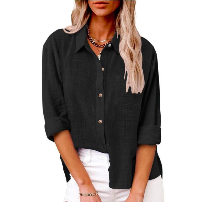 Damen lässige Leinenbluse mit kurzem Arm und Knopfdetails ModeGeist