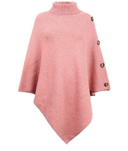 Damen Strick-Poncho mit steigendem Kragen und dekorativen Knopfdetails ModeGeist