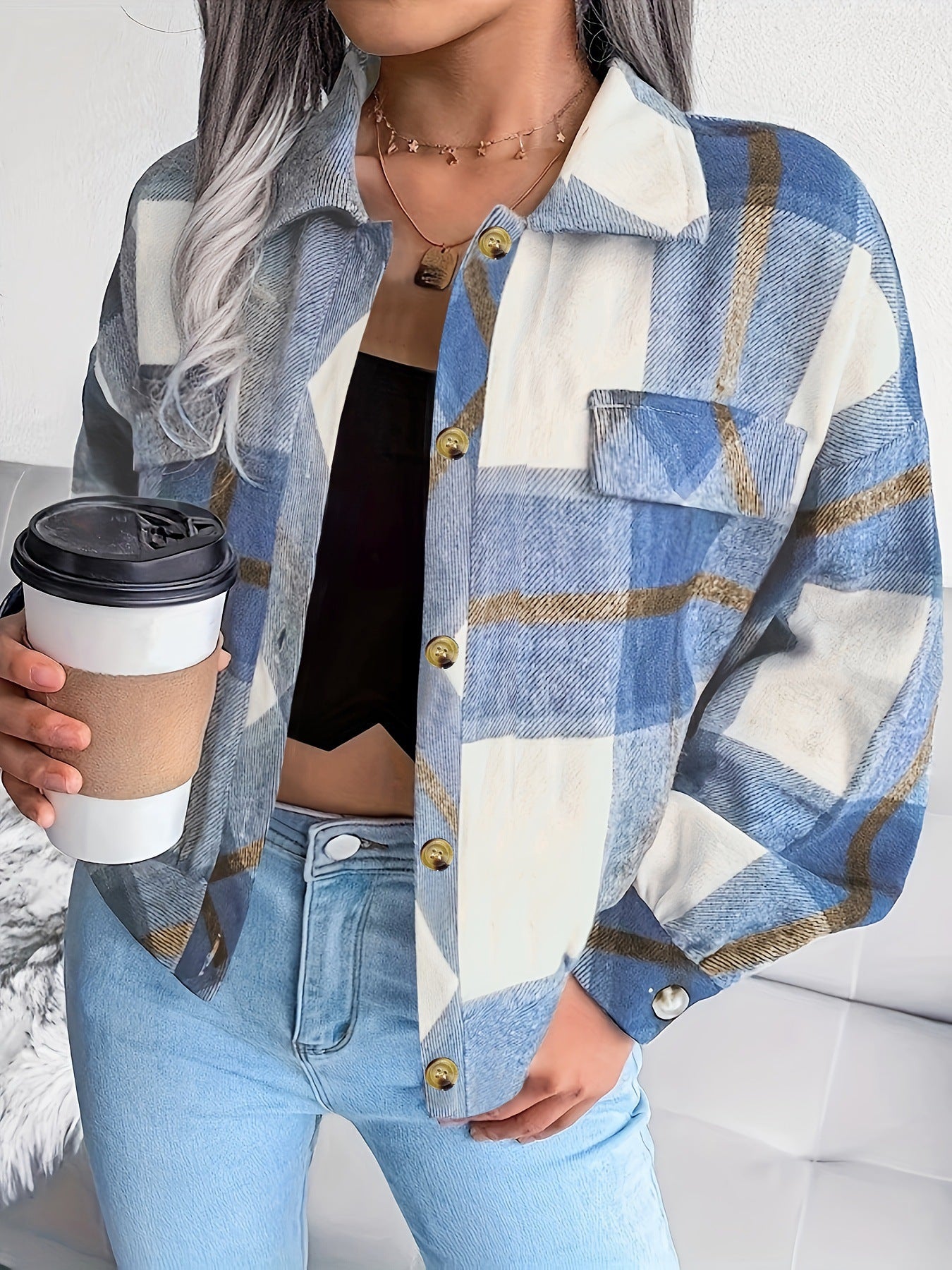 Damen karierte Hemdjacke ModeGeist