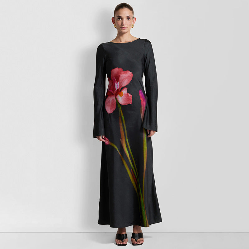 Damen Maxi-Kleid mit floralem Druck und langen Ärmeln ModeGeist