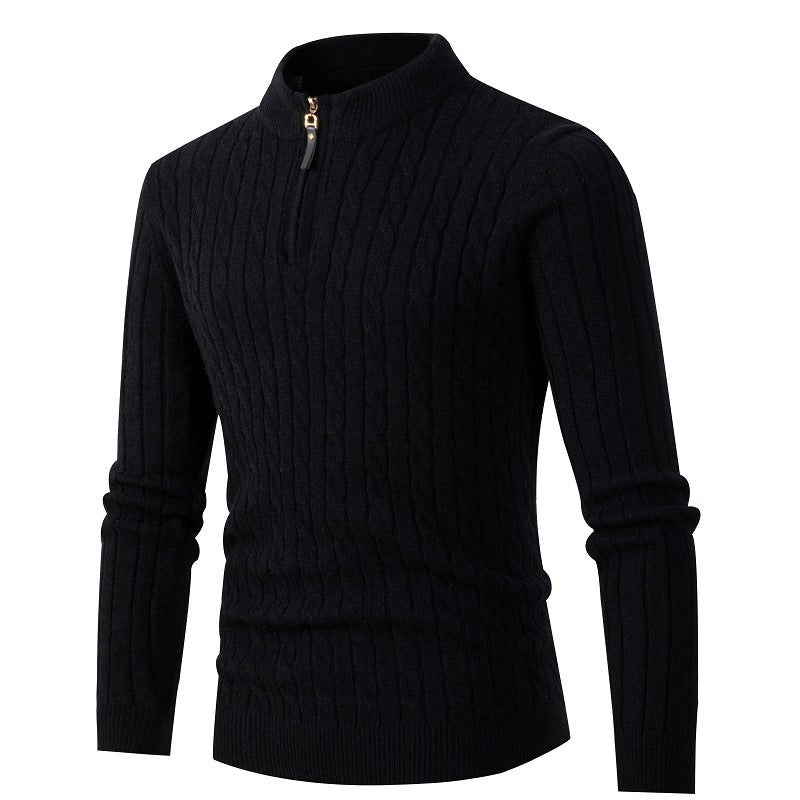 Herren Strickpullover mit modernem Reißverschluss und Zopfmuster ModeGeist