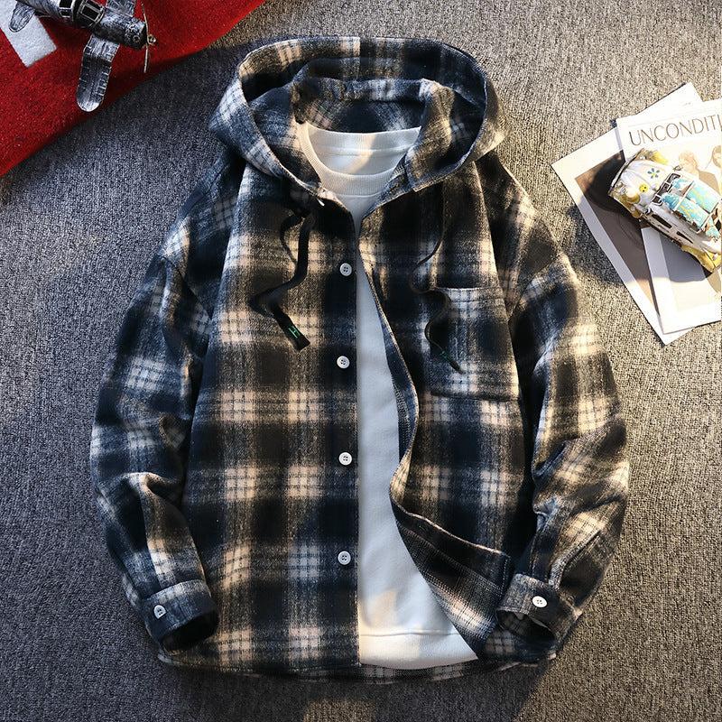 Herren Karierte Flanelljacke mit Kapuze und Knopfverschluss ModeGeist