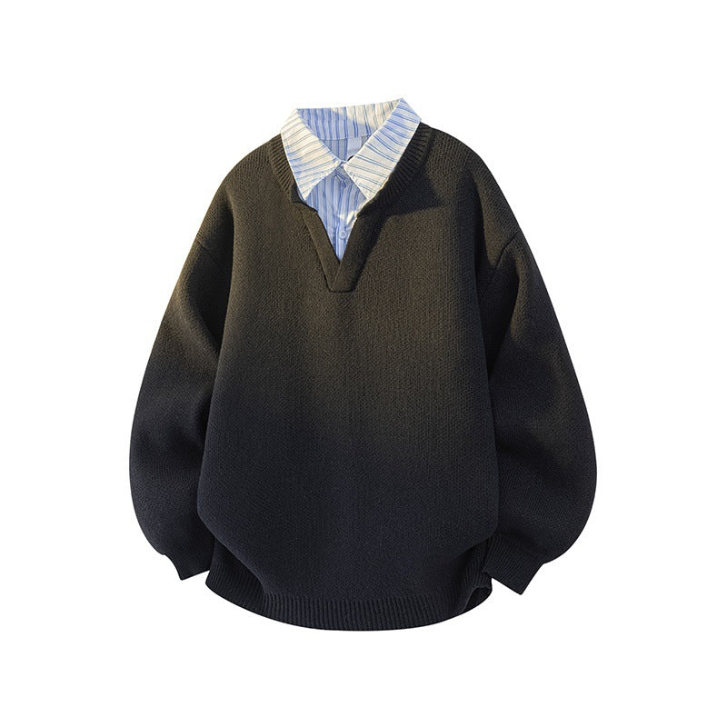 Damen Pullover mit integriertem Hemdkragen und lässigem V-Ausschnitt ModeGeist