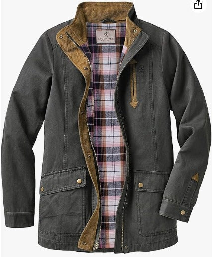 Damen lässige Utility-Jacke mit Karo-Innenfutter ModeGeist