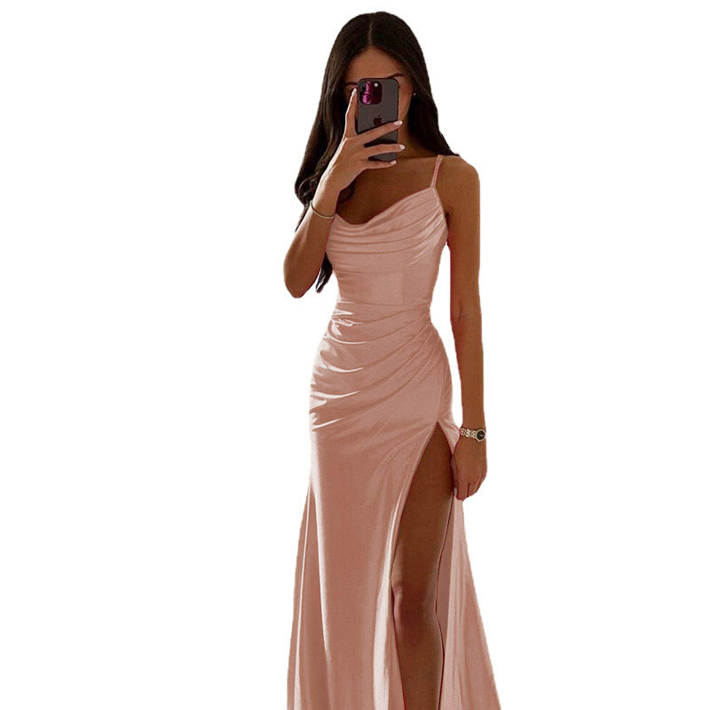 Damen Elegantes Maxikleid mit raffiniertem Drapé und hohem Schlitz ModeGeist