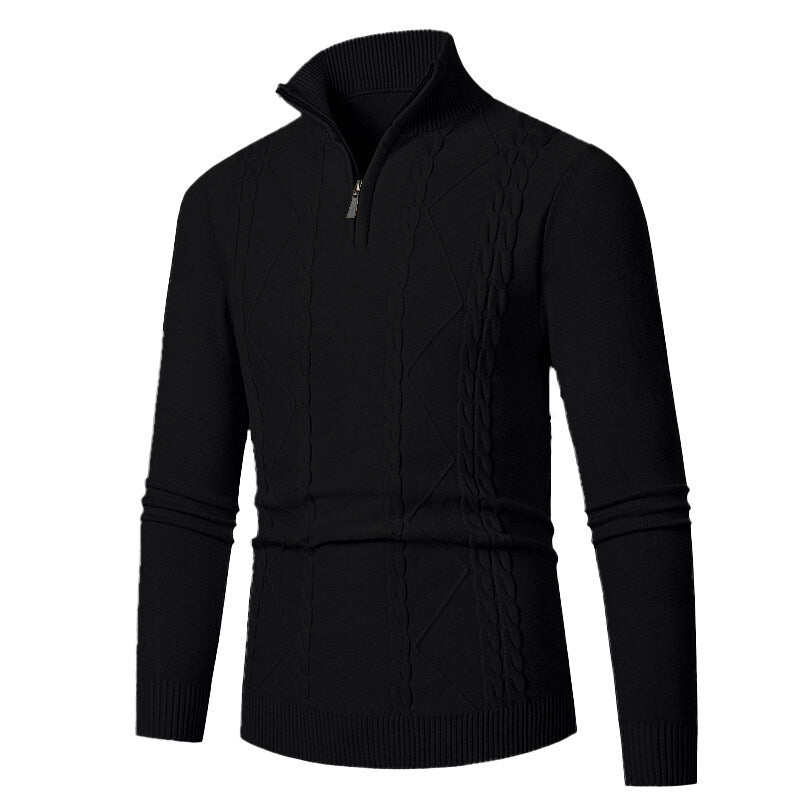 Herren Strickpullover mit Stehkragen und Zopfmuster ModeGeist