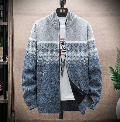 Herren Strickjacke mit nordischem Muster und modischem Reißverschluss ModeGeist
