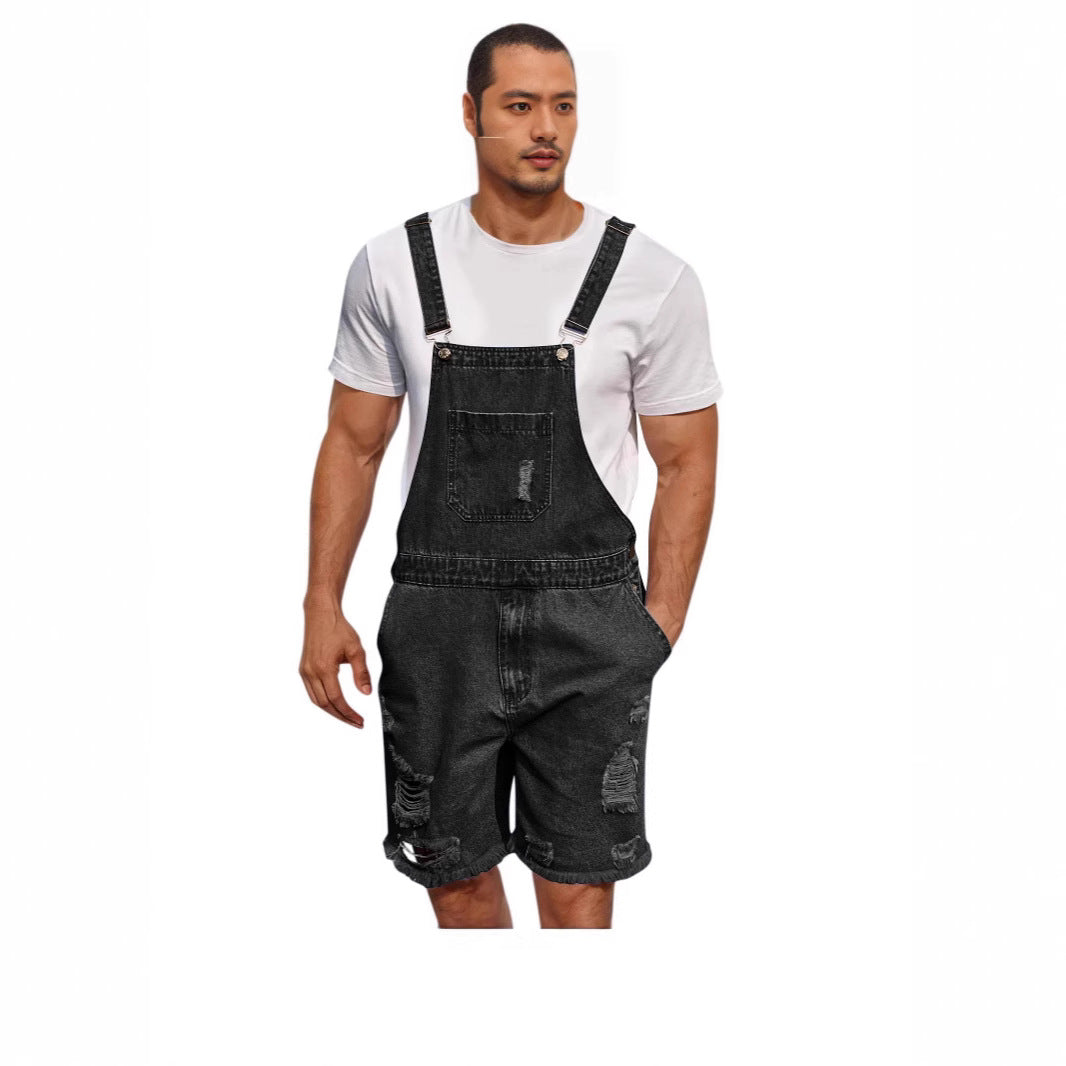 Modische Herren Denim Latzhose im Used-Look