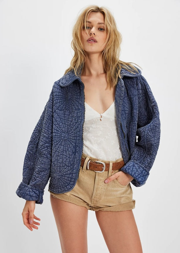 Damen kuschelige Steppjacke mit großem Kragen ModeGeist