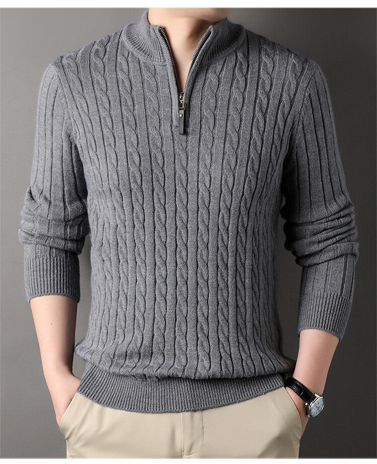 Herren Pullover mit Zipper und strukturiertem Zopfmuster ModeGeist