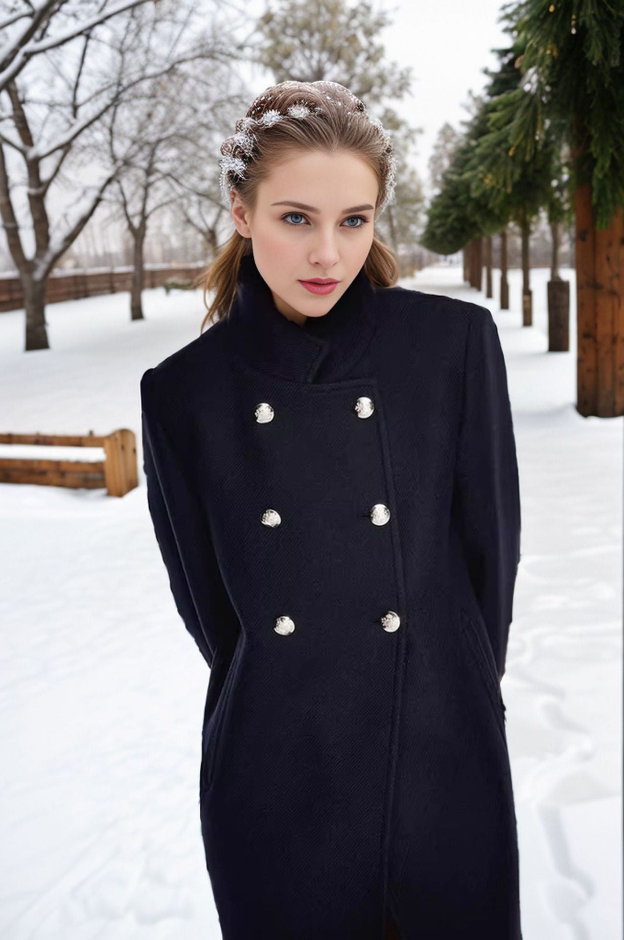 Damen modischer kurzer Mantel mit doppelter Knopfreihe und eleganter Stehkragen ModeGeist