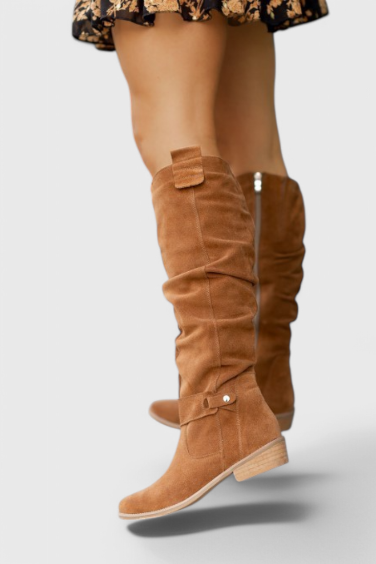 MODEGEIST Damen Hohe Stiefel Retro-Design Klassisch Robuste Sohle