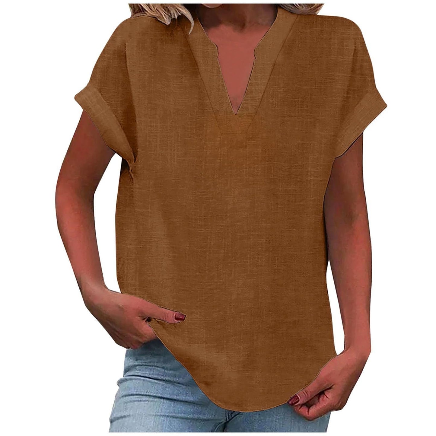 MODEGEIST Damen V-Ausschnitt Bluse Relaxed Fit Leichter Stoff Weiß