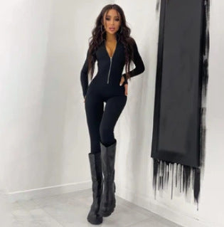 Damen Sportlicher Jumpsuit mit Reißverschluss und figurbetontem Schnitt ModeGeist