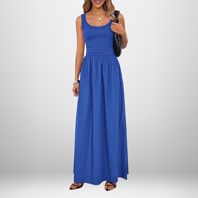 Langes Damenkleid mit elastischer Taille und schmalen Trägern von MODEGEIST