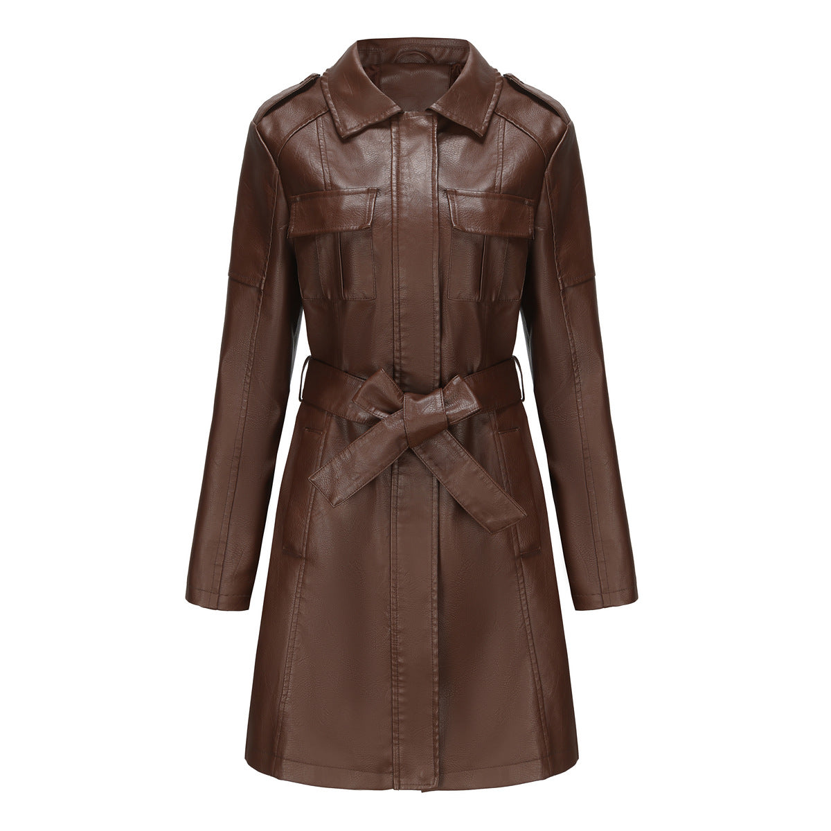 Damen modischer Trenchcoat aus hochwertigem Kunstleder ModeGeist