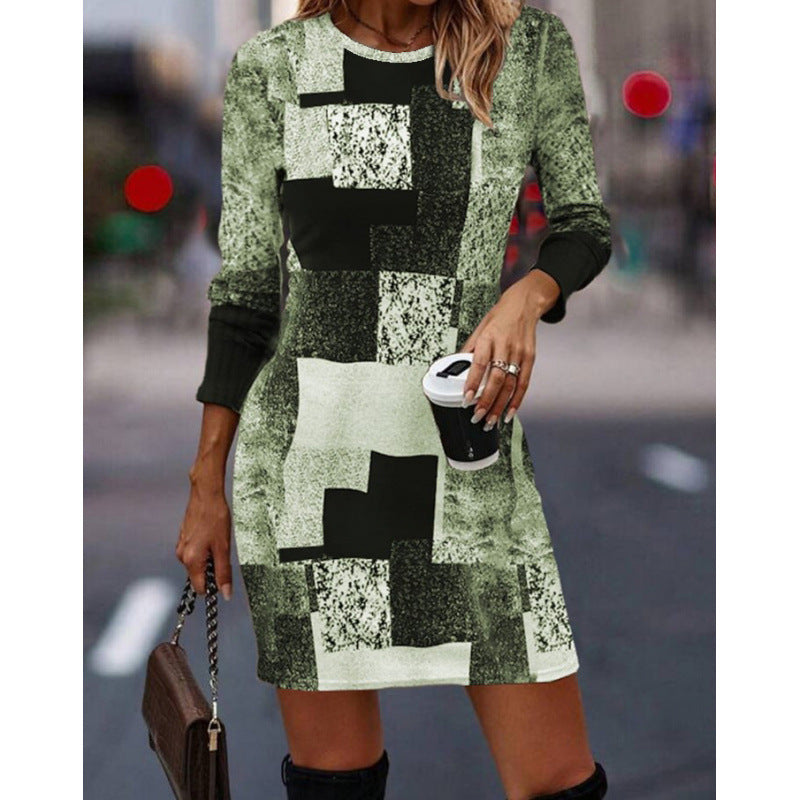Damen Strickkleid mit modernem geometrischen Muster und langen Ärmeln ModeGeist