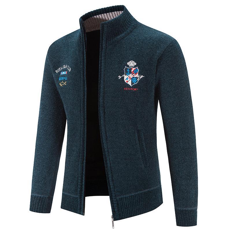 Herren modische Strickjacke mit hohem Kragen und detailreicher Stickerei ModeGeist