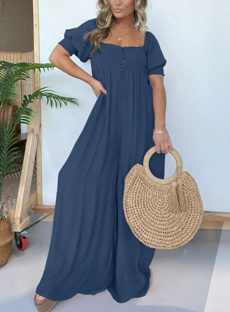 Modegeist Damen Jumpsuit: lässig, schmale Träger, Knopfdetail
