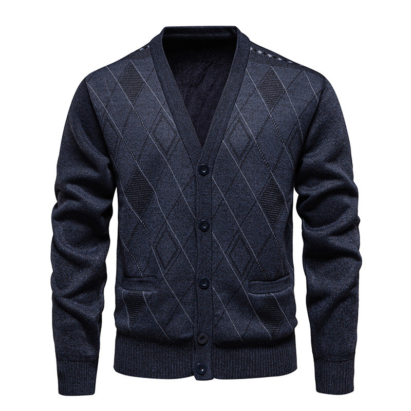 Herren stylische Strickjacke mit V-Ausschnitt und strukturiertem Muster ModeGeist