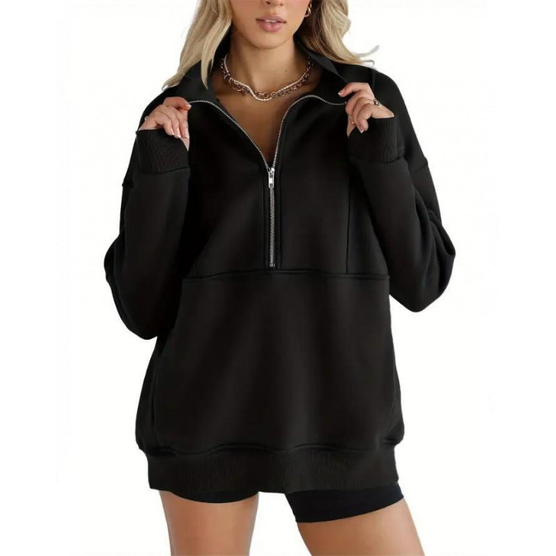 Damen Sweatshirt mit halbem Reißverschluss und oversized Schnitt ModeGeist