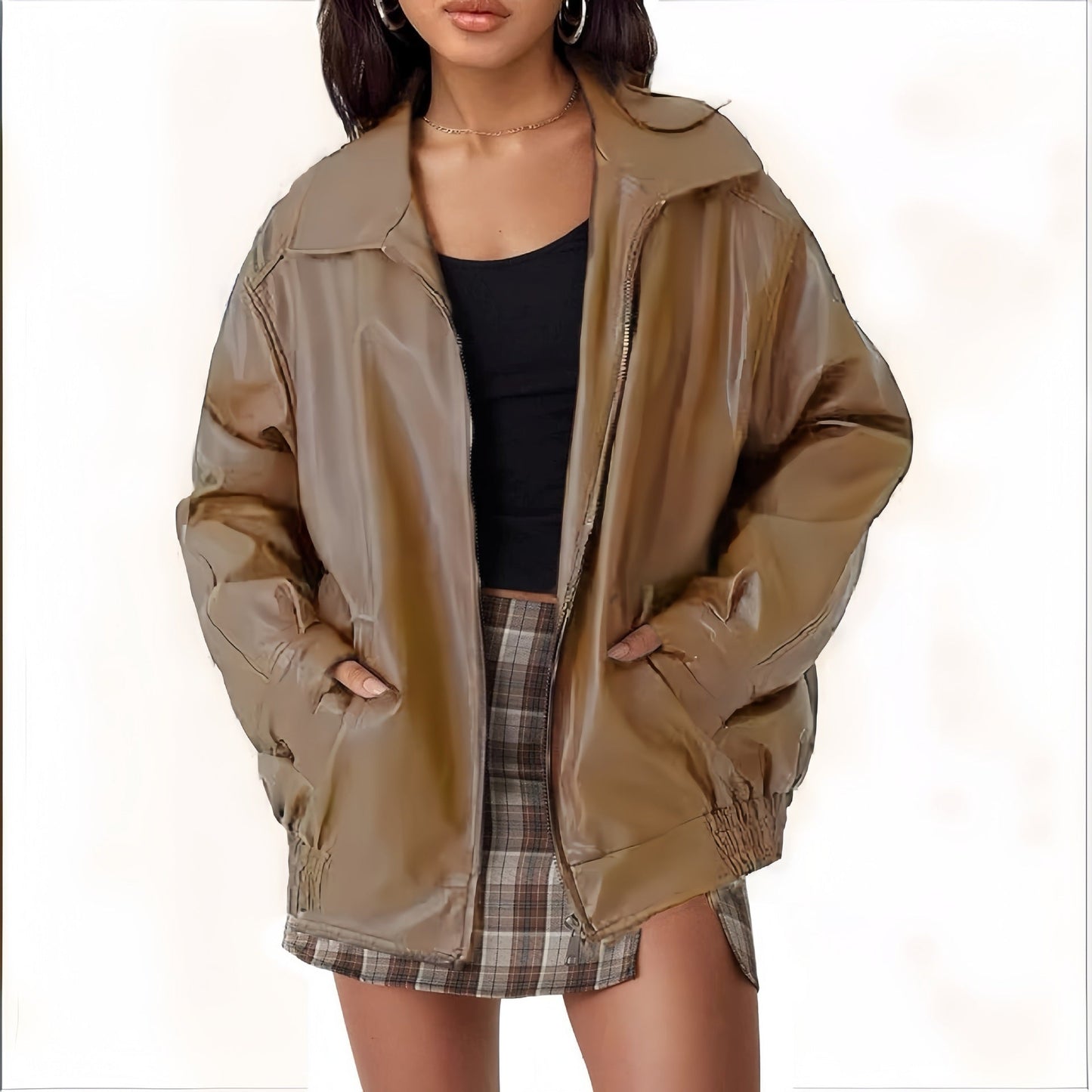 Damen modische und oversized Kunstlederjacke ModeGeist