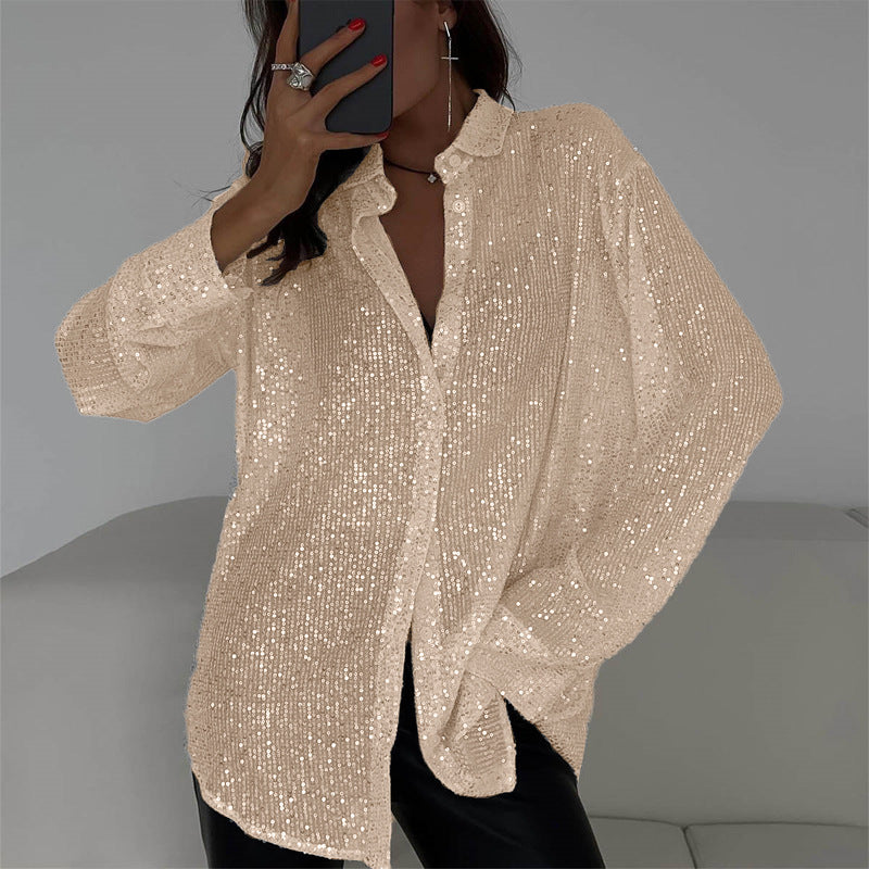 Damen Glitzernde Übergröße Bluse ModeGeist