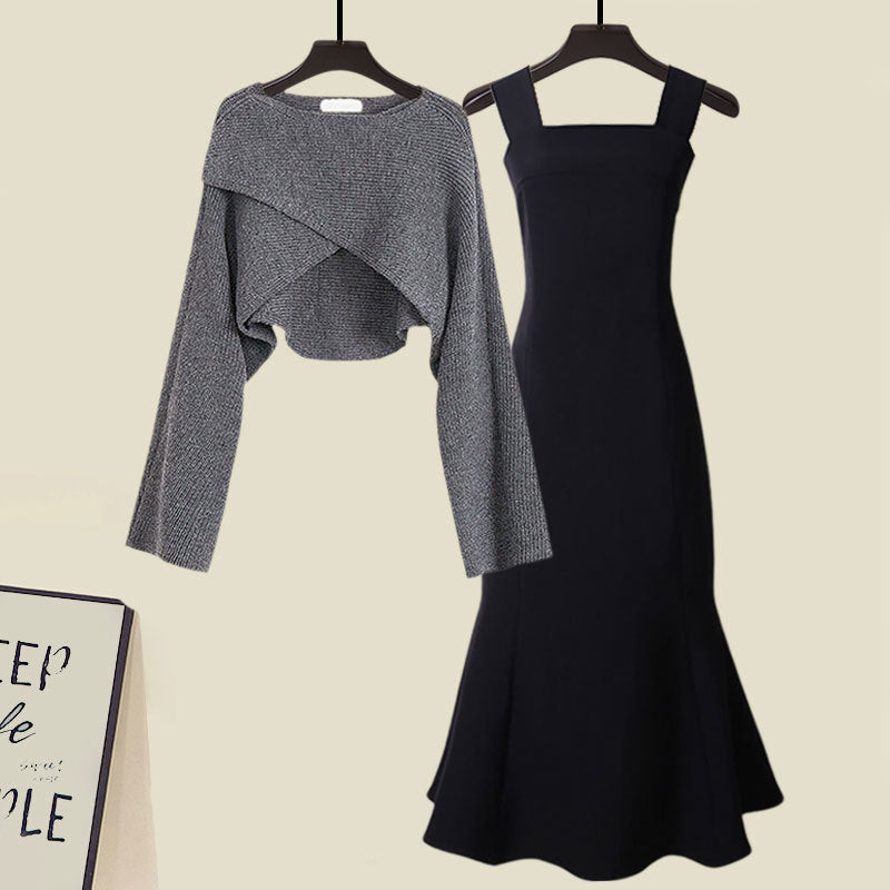 ModeGeist | Zweiteiliges Satz Aus Hochwertigem Kreuzstrickpullover und Fishtail Kleid