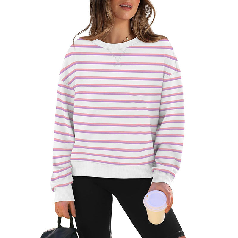 Damen lässiger Sweatshirt mit modernem Streifenmuster und Rundhalsausschnitt ModeGeist