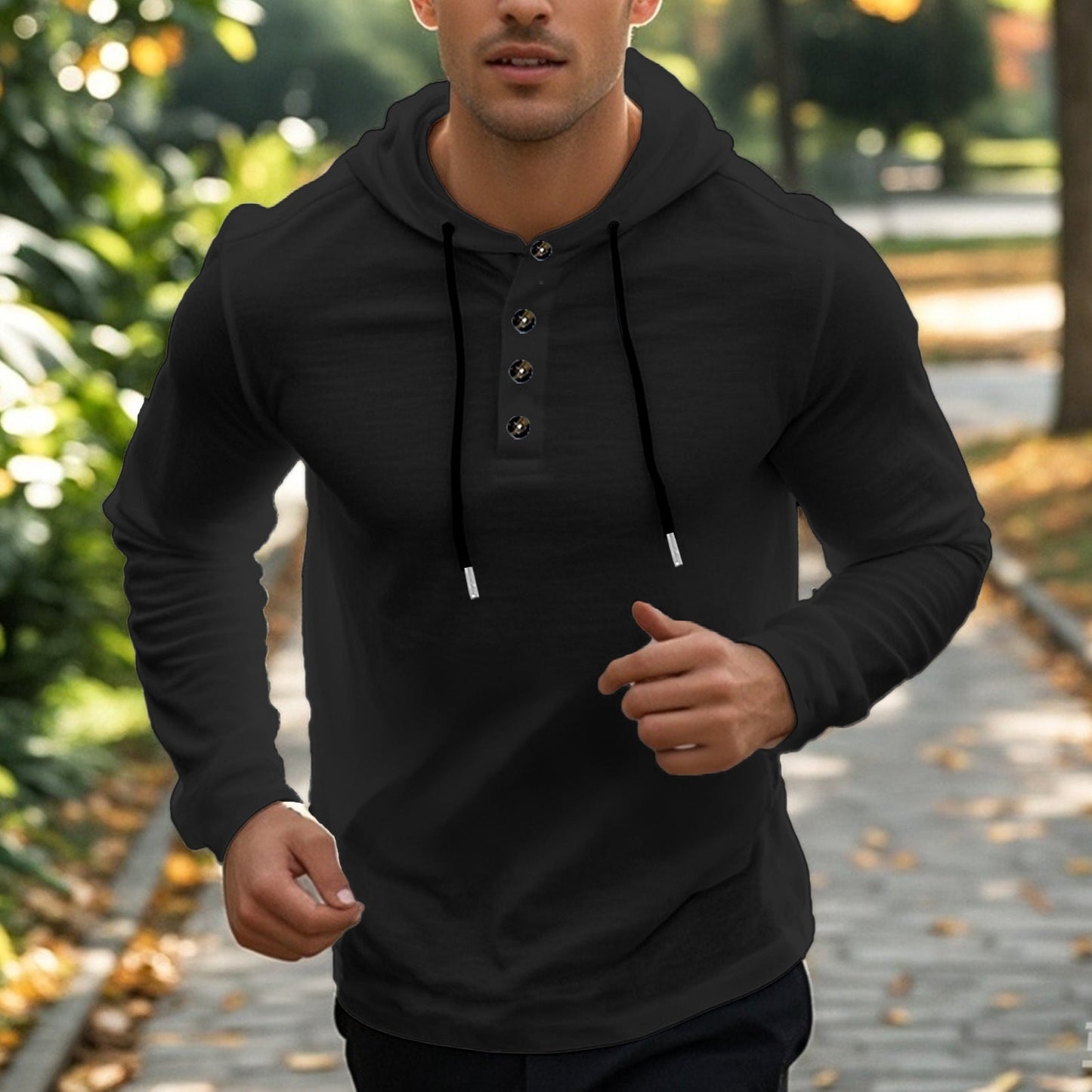 Herren sportlicher Hoodie mit Knopfleiste und funktionalen Taschen ModeGeist