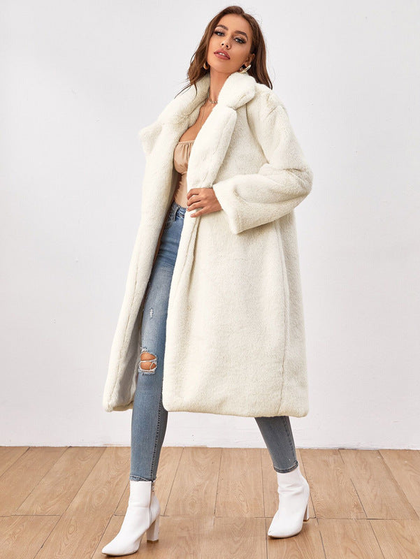 Damen Flauschiger Longblazer aus Kunstfell ModeGeist