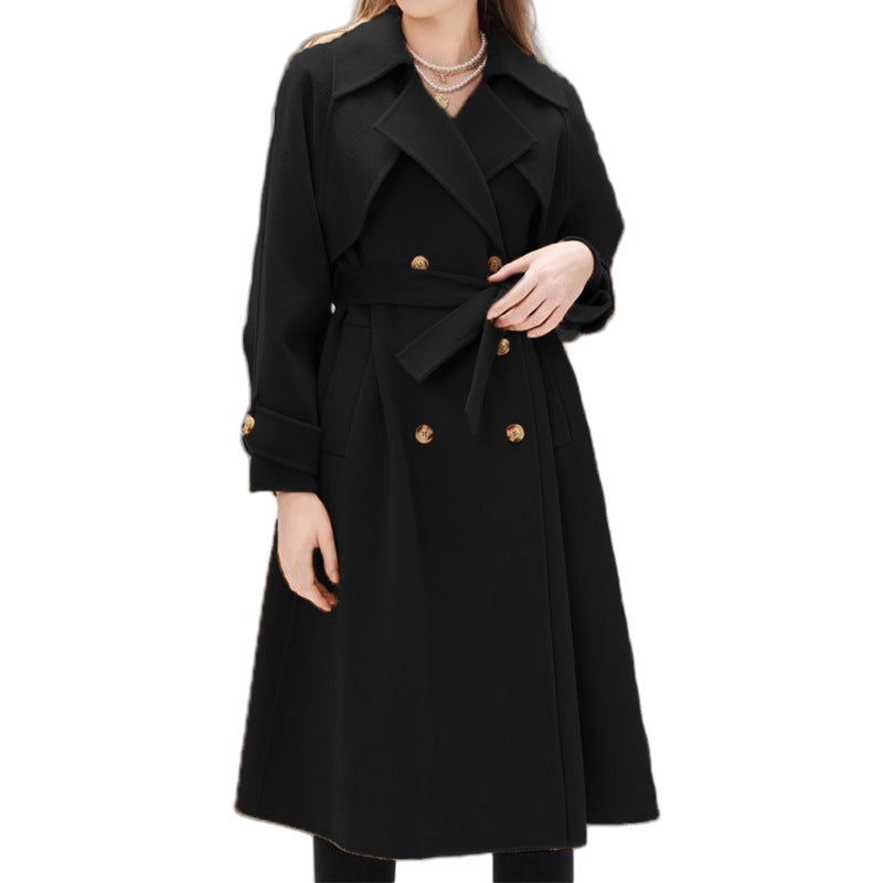 Damen gefütterter Trenchcoat mit großem Revers und Taillengürtel ModeGeist