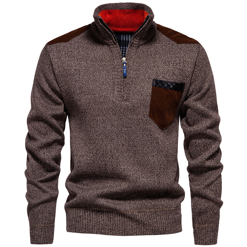 Herren Stehkragenpullover mit kontrastierenden Details und praktischen Taschen ModeGeist