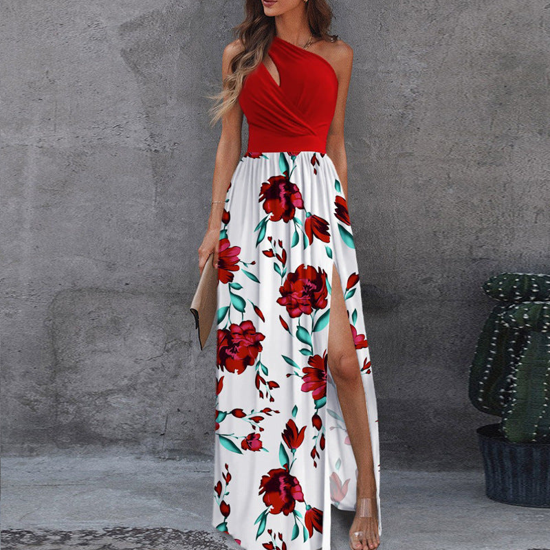 Elegantes Maxikleid für Damen mit asymmetrischem Ausschnitt und raffiniertem Schlitz von MODEGEIST