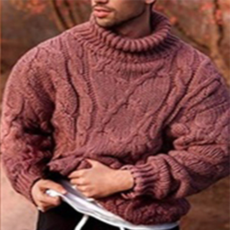 Herren Strickpullover mit hohem Kragen und strukturiertem Zopfmuster ModeGeist